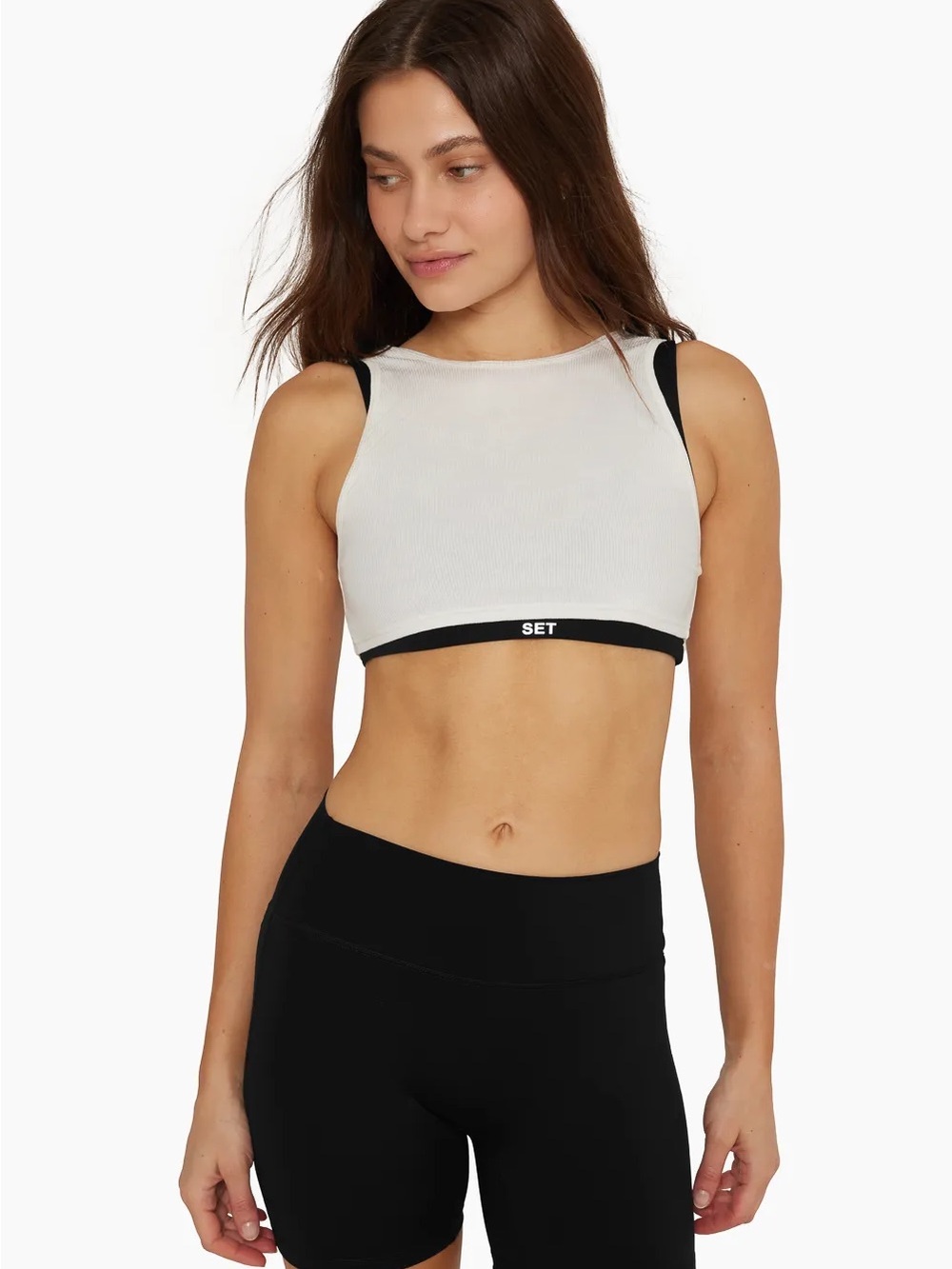 SET Active White and Black Ribbed Crop Bralette
